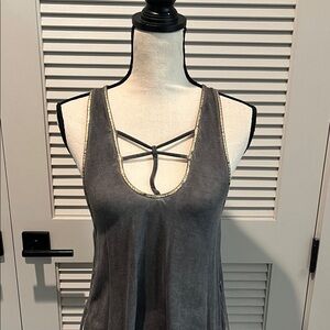 Free People (Libby Story)Charcoal Tank Top with Strappy Neckline